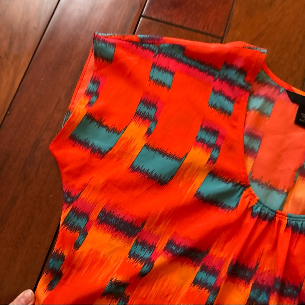 Calvin Klein Top Womens Size M Blue Orange Colorful Boho Drapey Scoop Neck - Picture 3 of 4